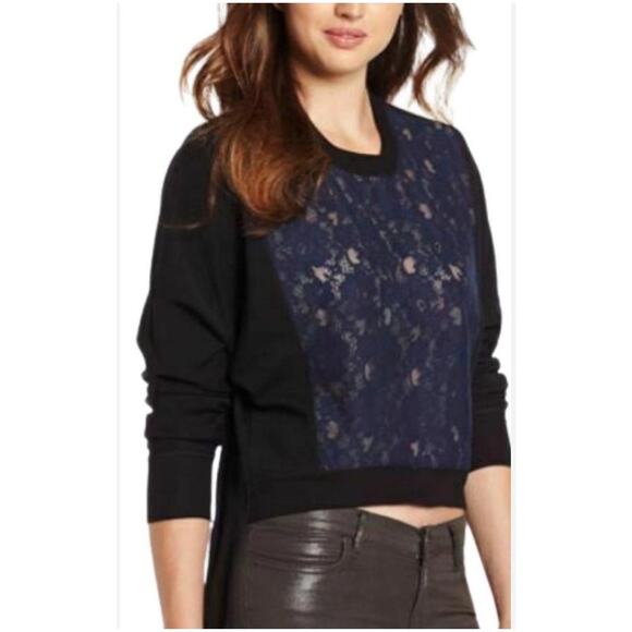 BCBGMAXAZRIA sz XS Sheer Lace Combo Hi Lo IZA Top Blouse - Picture 1 of 12
